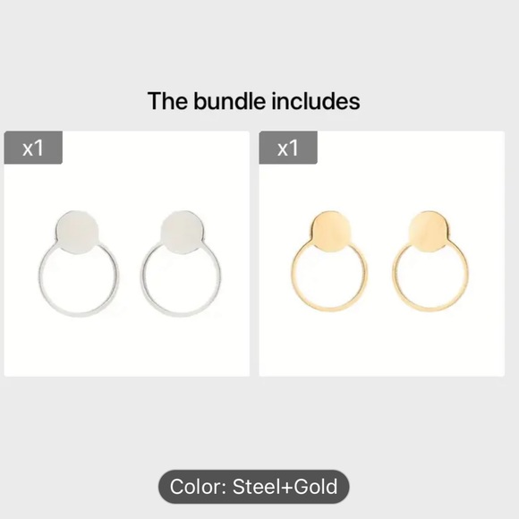 2 pairs Stainless Steel Round Smooth Stud Earrings, gold & steel, NWT - Picture 1 of 11
